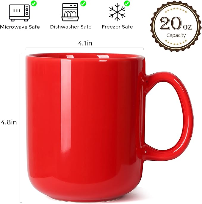 20 OZ Large Coffee Mug, M016 Plain Ceramic Boss Big Tea Cup with Handle for Dad Men, Set of 2, Red
