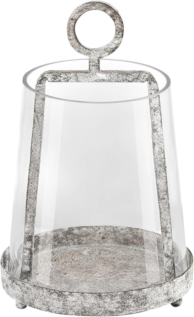 6" Wide Modern Farmhouse Metal Hurricane Candle Holder with Handmade Sturdy Glass Sleeve in Rustic Black for Pillar Candle & Plants, Glass Hurricane Lantern, Industrial, Minimalistic