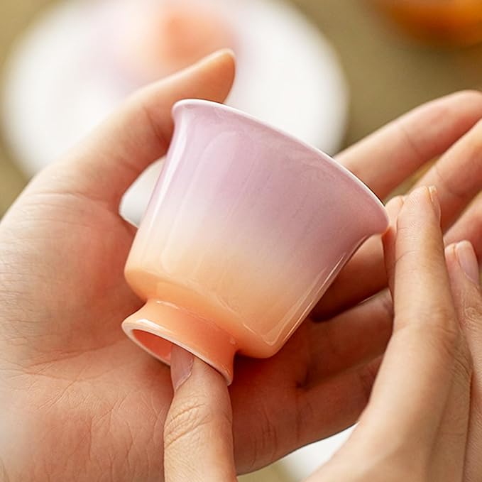 KAMMAK Ceramic Tea Cups Small, Cute Vintage Coffee Cup Set of 2, Porcelain Teacups Espresso Mug, 2.3oz Hand Painted Chinese Afternoon Tea Party Mugs, Birthday Gift for Women Men, Xingchun Flow