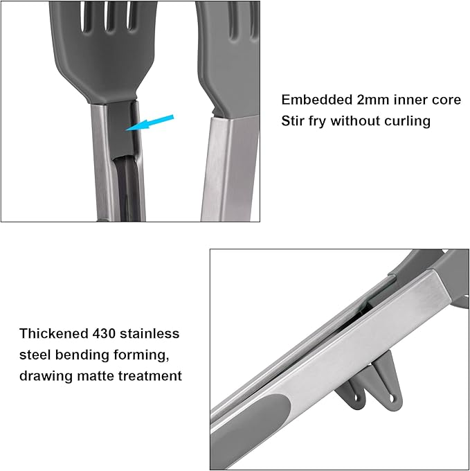 4in1 Stainless Steel Kitchen Food Tongs Set for Cooking with Silicone Tips, Toaster Steak Pie Pizza Pasta Spaghetti Noodles Salad Fruit Vegetable Grill BBQ Buffet Clamp Serving Tools Gadgets