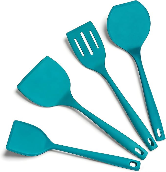 Silicone Spatula Set, 600°F Heat Resistant Spatulas for Cooking, BPA Free, Large Flexible Nonstick Flippers, Great for Egg, Pancake, Burger, Dishwasher Safe (4 Pack, Teal)