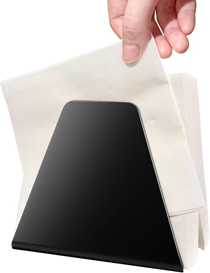 Compact Black Metal Dispenser Self-Adjusting Napkin Holder for Standard Paper Napkins, Sturdy Design Ideal for Kitchen Countertops, Dining Tables & Breakfast Bars