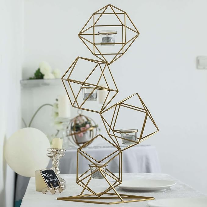 Efavormart 25.5" Tall Gold Geometric Candle Holder Set 4 Metal Geometric Centerpieces