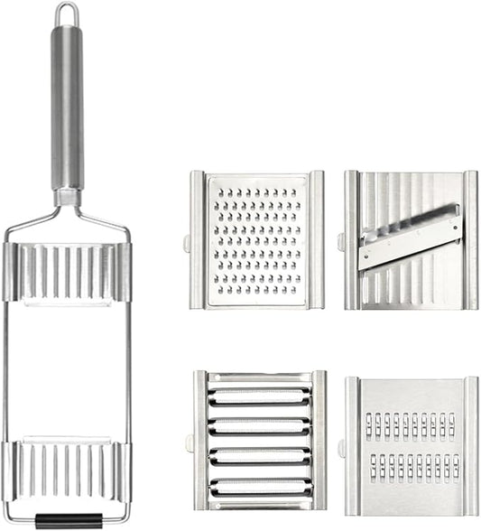4 in 1 Vegetable Slicer Set, Stainless Steel Cheese Grater & Vegetable Chopper, with 4 Multifunctional Adjustable Blades for Cheese, Vegetables, Ginger, Fruit, Chocolate