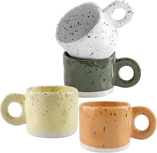 Coffee Mugs Set of 4, 10oz Coffee Cups Ceramic with Splash-ink & Comfortable Handle, Dishwasher & Microwave Safe, Multi-color Ceramic Stoneware Mug Set for Home, Office, Gift