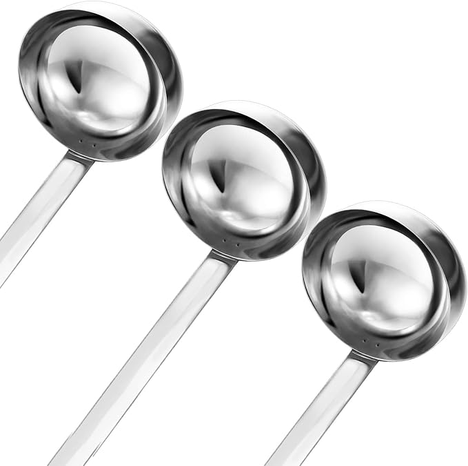 meekoo Stainless Steel Ladle Soup Handle Ladle with Pouring Rim for Kitchen Cooking Soup Sauce