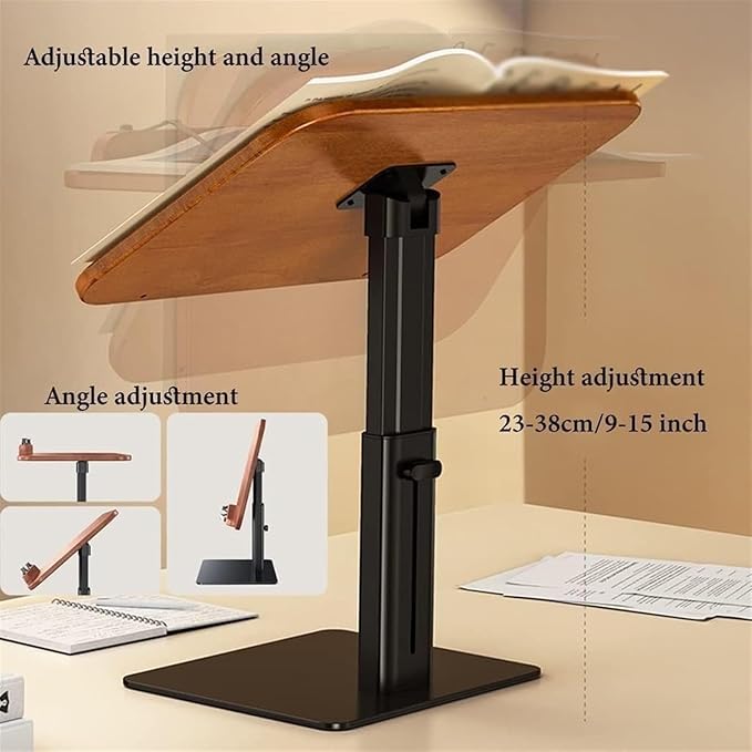 Book Stand Height Adjustable, Upright Wooden Cookbook Holder Stand, Hands Free Book Holder Stand,Desktop Adjustable Reading Height and Angle Book Rest with Page,Paper Clips