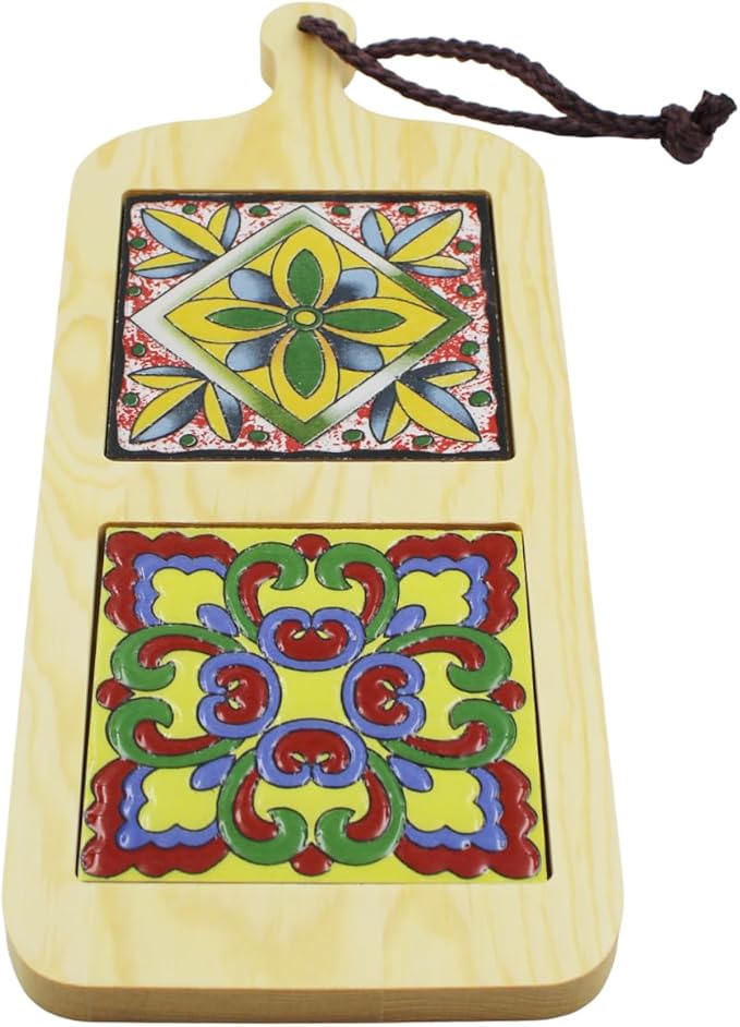Portuguese Azulejo Style Wooden Serving Tray - Multicolor Tile Design