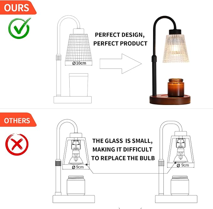 MEIXISUE Black Candle Warmer Lamp WithTimer and Dimmer,Fragrance Electric Wax Melt Warmer with 2 Bulbs,Scented Jar Lamp,Mother's Day/Birthday/Gifts Christmas for Mom/Wife,Home Decor,Adjustable Height