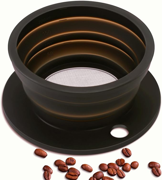 2-Packs Paperless Collapsible Pour Over Coffee Dripper, Travel Pour Over Coffee Maker Camping, Travel Pour Over Coffee Kit, Camping Pour Over Coffee Maker 1 Cup, Black