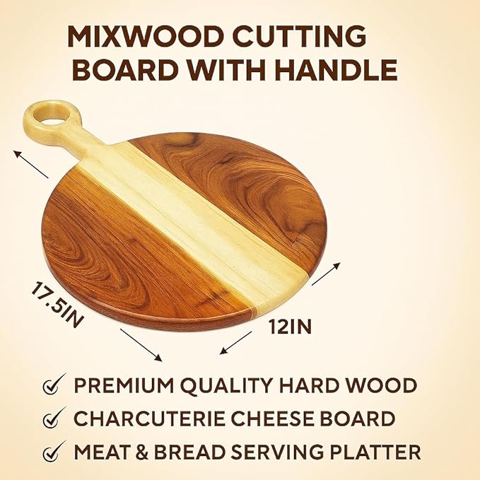 Cutting Board For Kitchen, Durable Wood Cutting Board with Handle Ideal for Chopping Vegetables, Fruits, Decorative Wooden Serving Board for Kitchen and Dining Room: 17.5"x12"