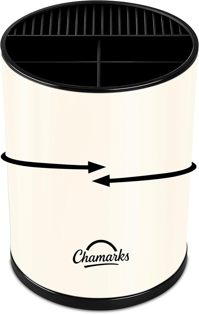 3-in-1 Kitchen Utensil Holder for Countertop with Knife Block and Silverware Caddy. (Cream)