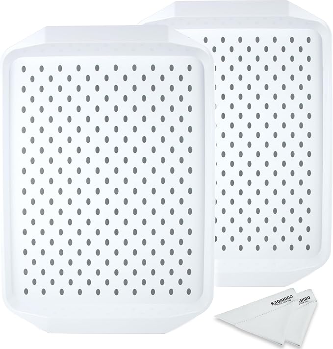 KAQAHIDO Large Non Slip Serving Tray with Grippy Dots, TV Lap Trays for Eating on Couch, Meal Serve for Dinner Breakfast, Rectangular Food Carrying for Plates, Glasses, Dishes, Set of 2, White