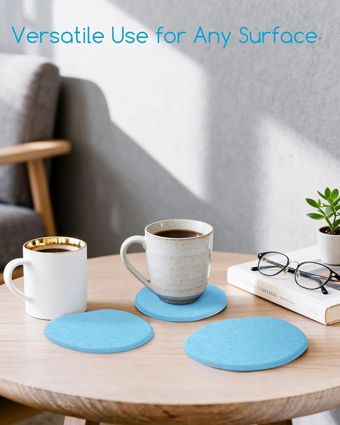 Diatomaceous Earth Coasters,3.9"x3.9", Quick-Dry, Absorbent, Heat-Resistant, Modern Stone Design, Dark Gray, Irregular Shape (2, Blue)