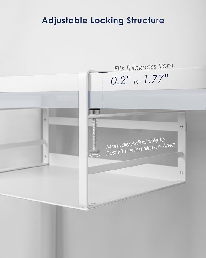 Nxconsu Under Shelf Basket Storage Organizer 2 Pack, Medium 13.4" White | Heavy-Duty Metal Under Shelf Basket Holds 30 lbs, No-Drill Knob-Lock Storage Organizer for Kitchen Cabinet Pantry Cupboard