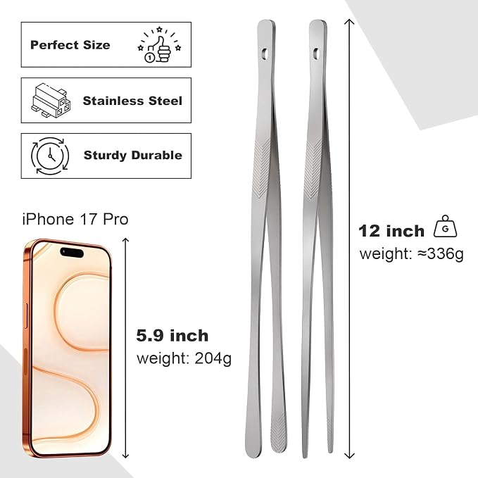 Vaincre 4PCS Kitchen Tongs Tweezers for Cooking, 12" Metal Kitchen Utensils, Stainless Steel Fine Cooking Tweezers Tongs with Precision Serrated Tips for Chef, Culinary, Serving Food, Pasta