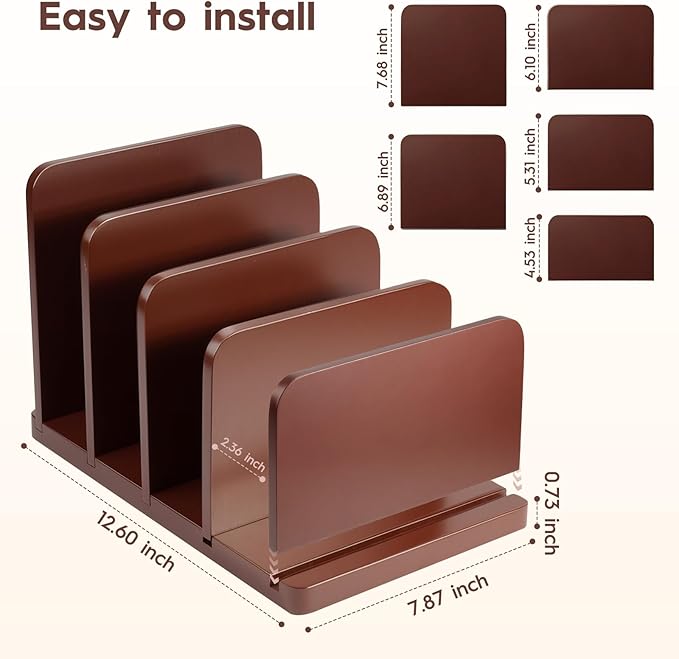 Bamboo Cook Book Organizer，4 Sections，Cookbook Stand for Kitchen Counter，Sturdy Recipe Book Holder Stand for Convenient Cookbook Storage（Burgundy）
