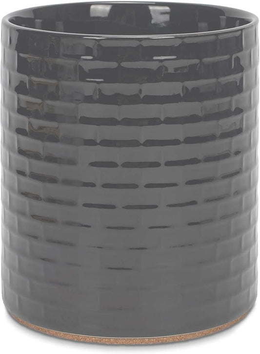 Elanze Designs Embossed Subway Tile Ceramic Stoneware Cork Bottom Kitchen Utensil Holder, Grey