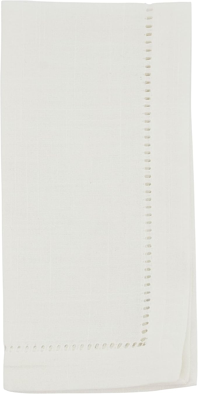 SARO LIFESTYLE Hemstitched Border Dinner Napkin (Set of 12), White, 18" x18