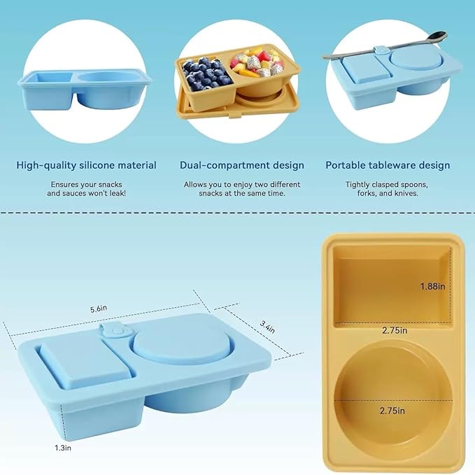 Silicone Snack Containers with Lids - 2Pack Leak-Proof & Reusable Food Storage Containers | Perfect for Fruits, Candy & On-the-Go Snacks | BPA-Free, for All Ages