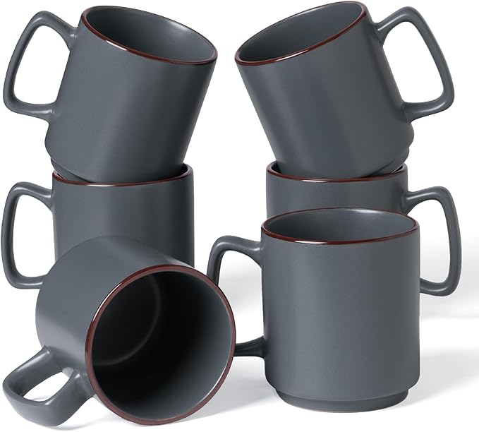 famiware Coffee Mugs Set of 6, Nebula 14oz Coffee Mugs, Ceramic Cup Set with Handle for Latte, Tea, Milk, Cappuccino, Cocoa, Charcoal