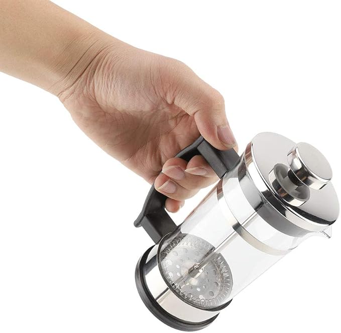 Stainless Steel Glass Coffee Pot, French Press Filter Pot Household Tea Maker No Electricity No Bad Plastic Taste Ideal for Home, Camping & Travel