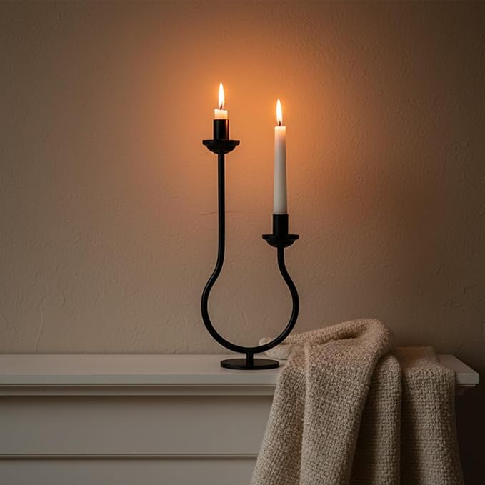 Black Metal Taper Candle Holder Candlestick Holder, Modern Tall Candelabra Decorative Centerpiece Candle Stand for Table Fireplace Mantel Wedding Housewarming Gift
