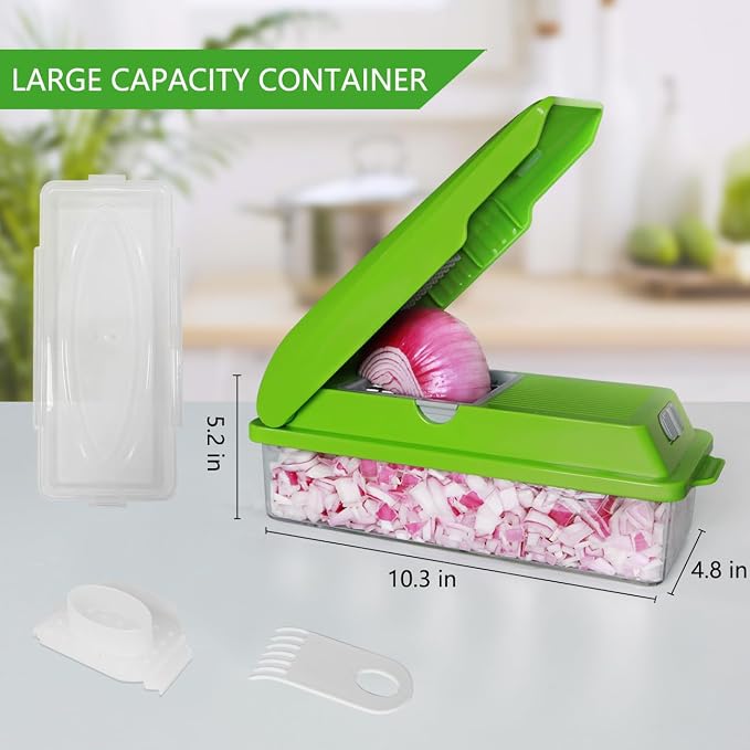 LHS Professional Multifunctional Vegetable Chopper Pro Food Chopper with Food Storage Containers, Mandoline Slicer Onion Dicer Fruit Cutter, Kitchen Gadgets and Home Essentials(5 in 1, Green)