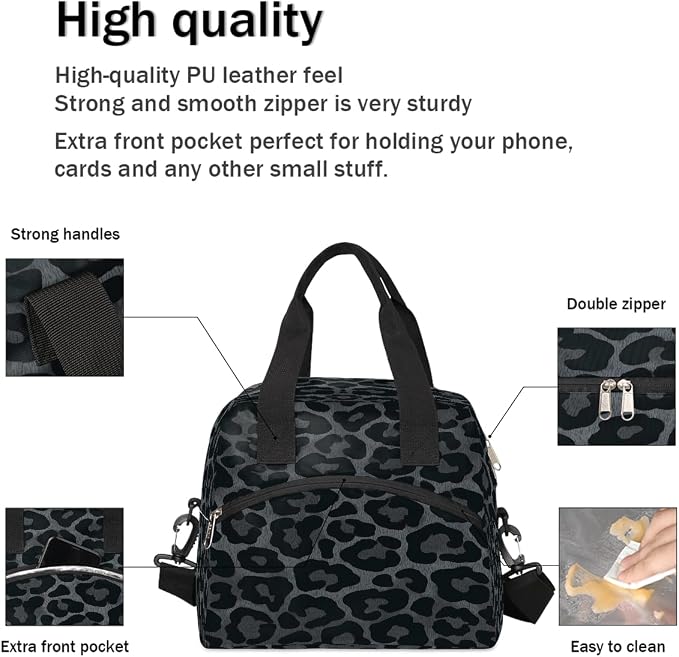 Pardick Cheetah Leopard Black Insulated Lunch Bag for Women Girl Reusable Lunch Tote Box With Shoulder Strap Lightweight Thermal Cooler Meal Prep Bag for Work School Office Picnic
