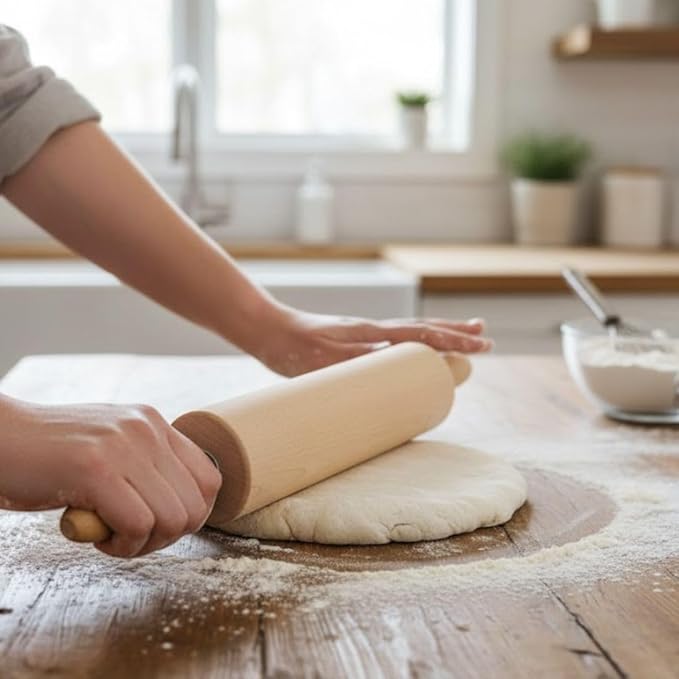 Soro Essentials- 15" Wooden Rolling Pin 2-3/4" Diameter- Durable Dough Roller with Handles Baking Rolling Pin Pizza Fondant Crust Cookie Pastry and Dough Kitchen Essential Utensil for Home Restaurant