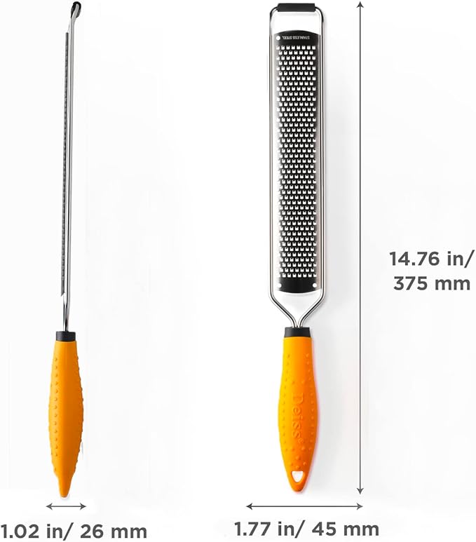 Deiss PRO Lemon Zester & Heavy Duty Cheese Grater & Vegetable Grater - Parmesan Cheese Lemon, Garlic, Nutmeg, Chocolate, Fruits, Vegetables, Ginger Grater - Cheese Shredder & Stainless Steel Grater