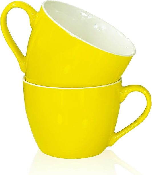 MECOWON 30 OZ Porcelain Coffee Mugs, Set of 2 Large Mugs for Soup, Cereal and Salad (Yellow)