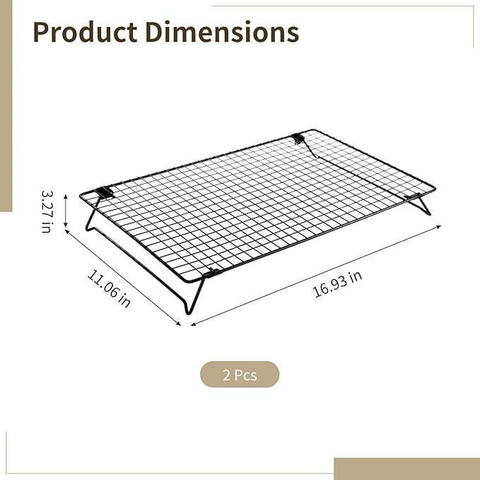 Cooling Racks for Cooking and Baking, 2 Pcs Stackable Cooling Rack for Baking, 16.93 x 11.06 Inch Carbon Steel Wire Rack with Folding Legs, Cookie Cooling Racks Baking Cooking Cooling Roasting