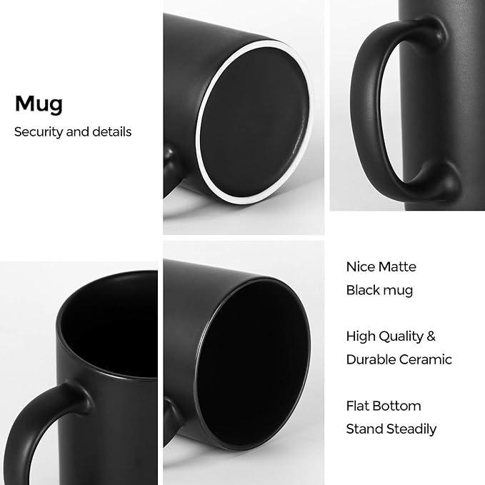 harebe 11 OZ Classic Coffee Mugs Set of 4, Family Ceramic Cup for Coffee, Tea, Cocoa and Mulled Drinks, Matte Black
