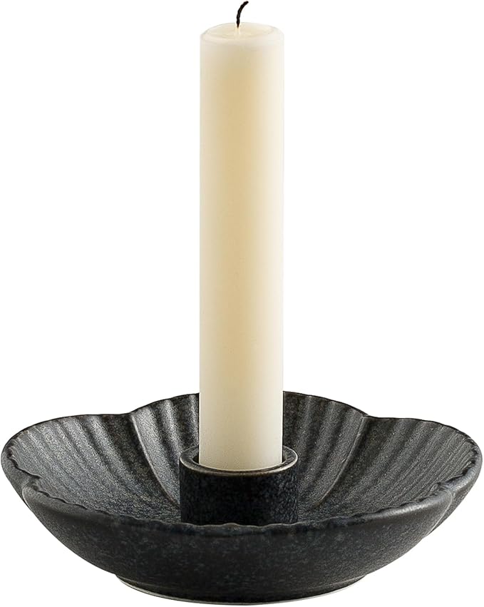 Ceramic Candle Holder, Candlestick Holder for Candles,Incense, Santo Palo, Rustic Vintage Home Decor for Halloween Christmas Weddings, Dining Room Table & Living Room Display (Black)
