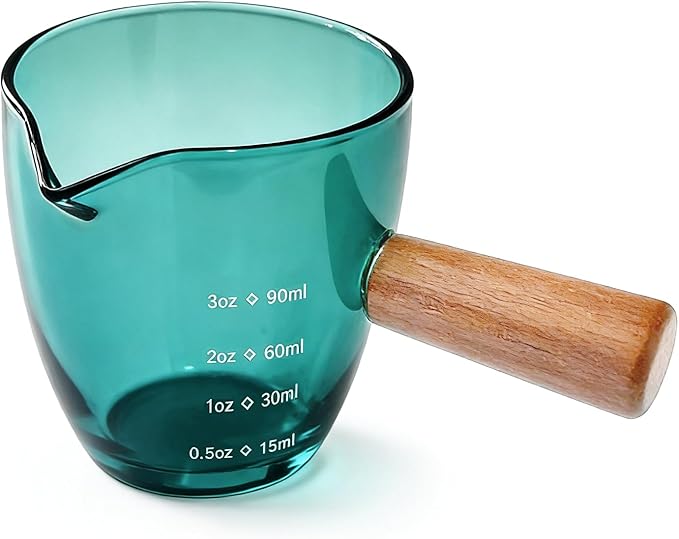 Espresso Measuring Cup with Handle, Espresso Pouring Cup, Espresso Shot Cup, 3oz Glass Measuring Cup For Coffee, Milk, Tea, Baking and Cooking (Turquoise 90ml)