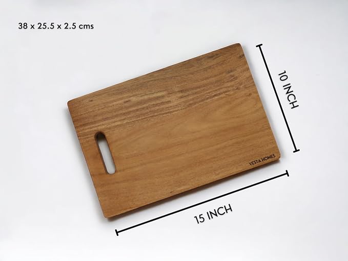 Vesta Homes Wooden Cutting Board for Kitchen/Chopping, Serving Board/Block for Vegetables, Fruits, Cheese and Charcuterie | Natural Acacia Wood | 15 * 10 * 1 Inches | Handcrafted in India