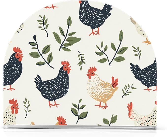 Farm Chicken Hens with Leaves Beige Napkin Holder for Table Acrylic Vertical Napkin Holders for Paper Napkins Decorative Napkin Dispenser for Home Party Dining Cocktail Kitchen Accessories, 2 Pack