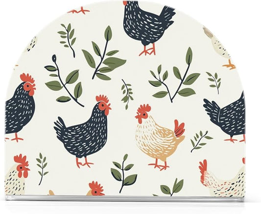 Farm Chicken Hens with Leaves Beige Napkin Holder for Table Acrylic Vertical Napkin Holders for Paper Napkins Decorative Napkin Dispenser for Home Party Dining Cocktail Kitchen Accessories, 2 Pack