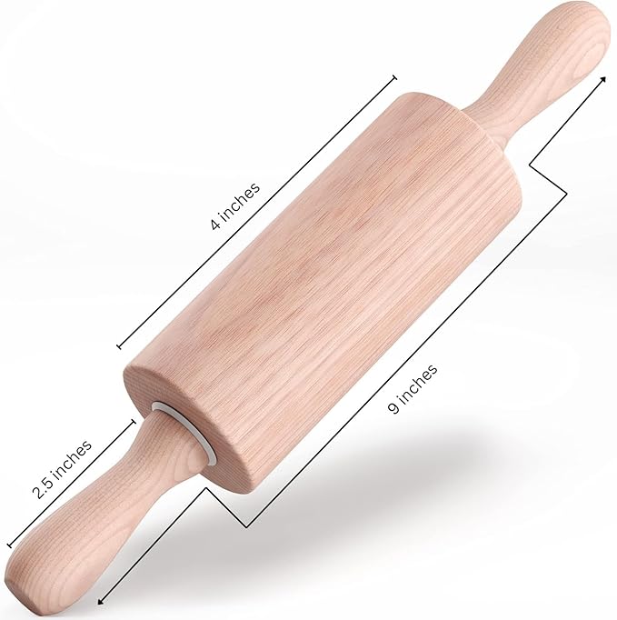 9-Inch Small Wooden Rolling Pin for Kids – Perfect for Baking, Play Dough, Clay, Arts & Crafts, and Small Dough Rolling