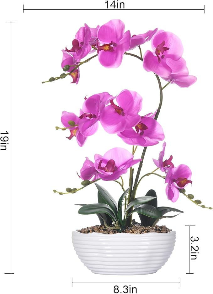 19" H Phalaenopsis Faux Orchid Plant Silk Orchid Centerpiece Artificial Floral Arrangement in Ceramic Pot (Fuchsia)