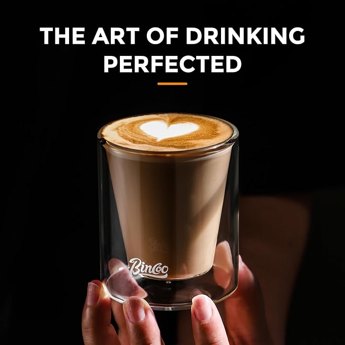 Bincoo Double Wall Glasses - 120ML Clear Insulated Coffee Drinking Glass for Hot and Cold Liquids, Whiskey, Bourbon, Vodka, and Scotch Borosilicate Clear Glass