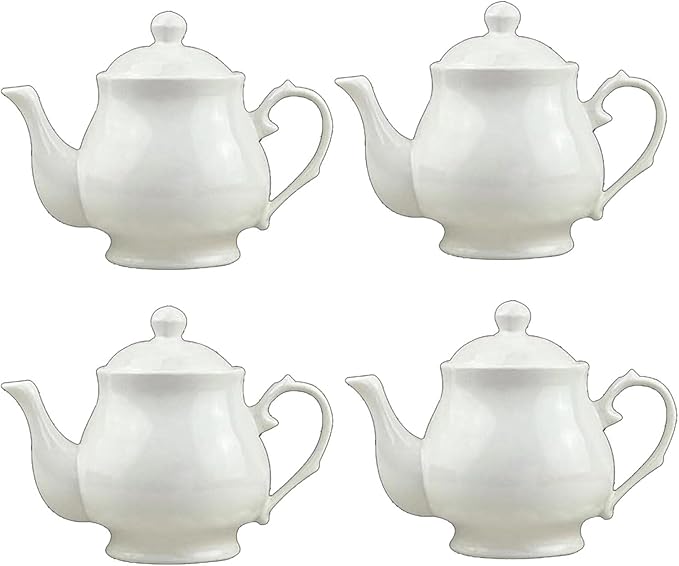 White Porcelain Teapot Set of 4, Small Lotus Tea Pot Coffee Tea Water Pot Vintage Ceramic Gooseneck Kettle (4 * 14oz)