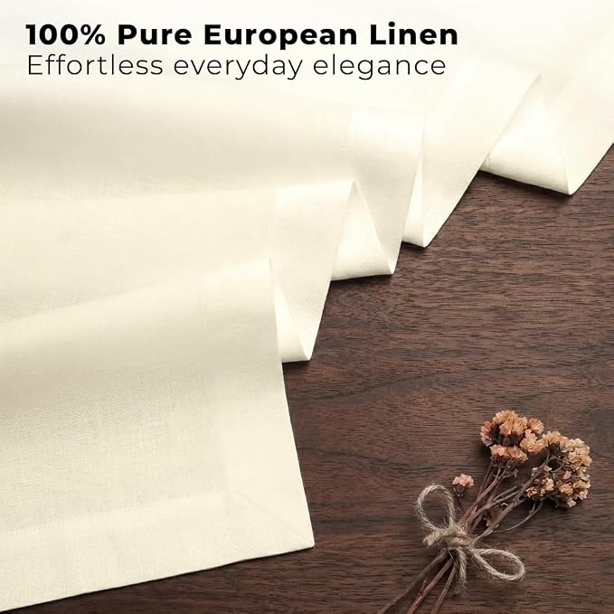 Classic Linen™ by D'Moksha Ivory Table Runner 108 Inches Long, 100% Pure Linen, 14 x 108 Inch Table Runner for Dresser, Dining- Summer