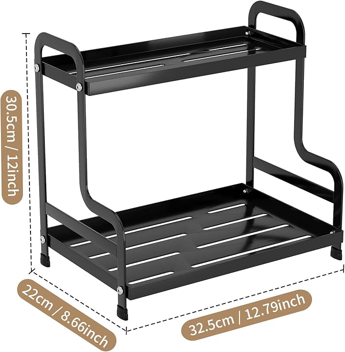 Bokelai 2 Tier Coffee Bar Organizer and Accessories Storage Countertop Shelf for Kitchen Coffee Station Organizer Mug Holder Coffee Condiment Storage Rack Black