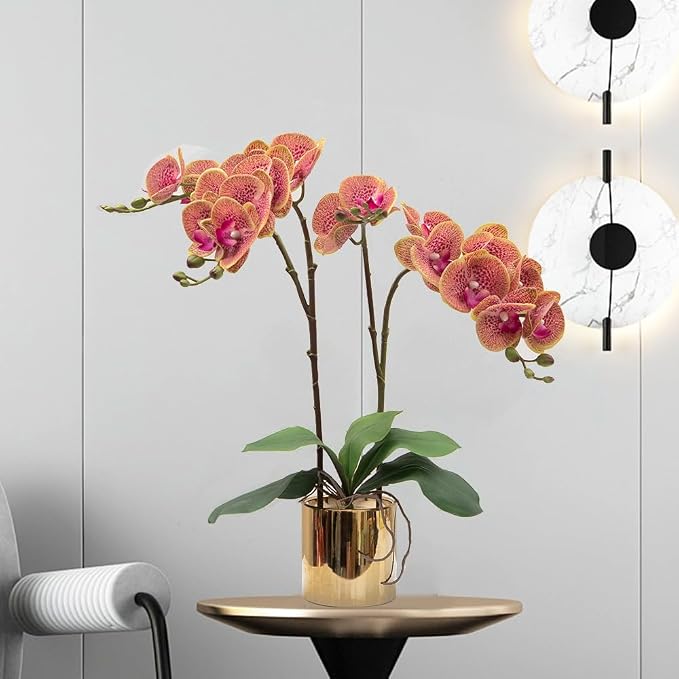 CXGS Artificial Orchid Flower Plant Real Touch Faux Orchids in Ceramic Vase Purple Dapple 19.7'' Fake Phalaenopsis Flower Arrangement Centerpiece Home Indoor Decor