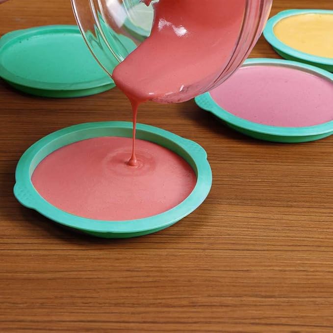 Webake Layer Cake Pans Set, 6 Inch Round Rainbow Baking Pans, Silicone Cake Mold for Jumbo Whoopie Pie, Vegetable Pancakes, Pizza Crust, Omelet, and Resin Craft (Set of 5)