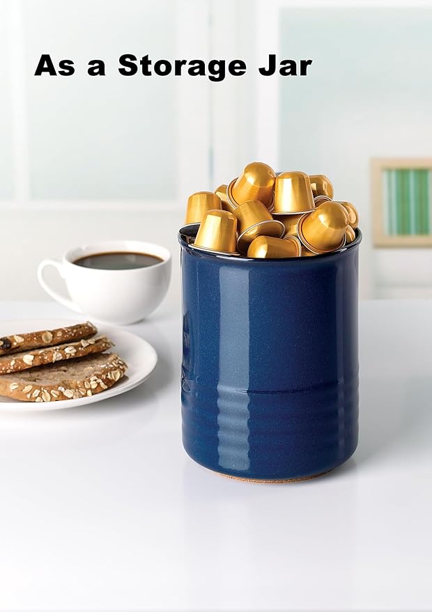 ABRUTY Utensil Holder, 6.7" Ceramic Kitchen Utensil Crock for Countertop Cooking, Modern Utensil Caddy Jar Organizer for Farmhouse Kitchen Counter Décor, Flambe Blue