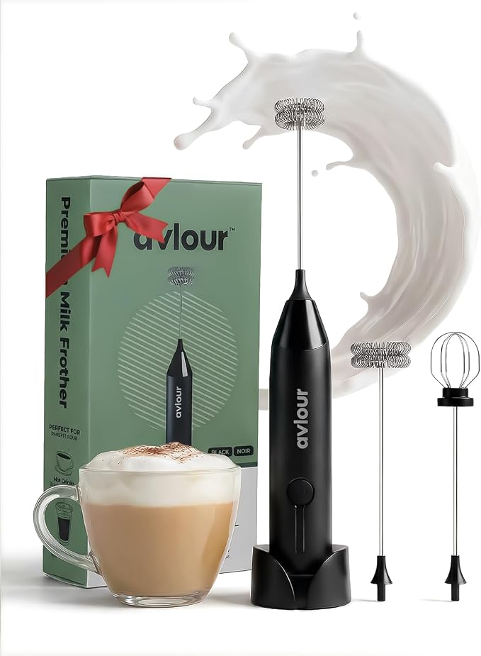 Electric Milk Frother Handheld Rechargeable, Handheld Foam Maker with Dual Stainless Steel Whisk, Multiple Speeds, Perfect for Coffee, Lattes, Cappuccino, & Matcha (Core, Black)