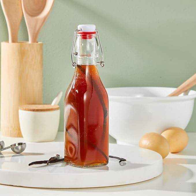 Juvale 6 Pack 8 oz Swing Top Glass Bottles with Stoppers, Cleaning Brush - Hot Sauce Bottles for Vanilla Extract, Infused Oil, Syrup, Homemade Kombucha